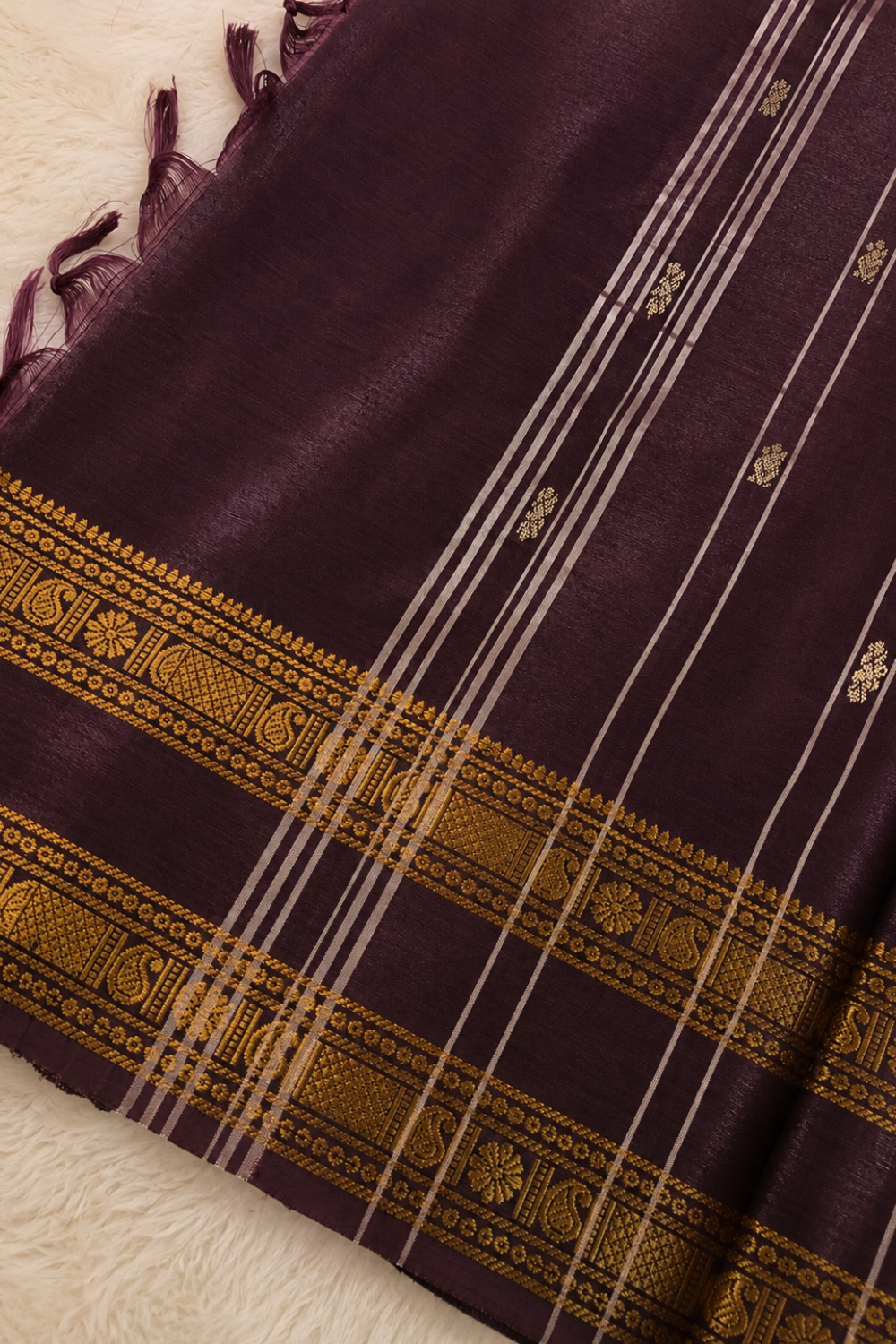 Coffee Brown Vegan Silk Saree with Traditional Gold Zari Border