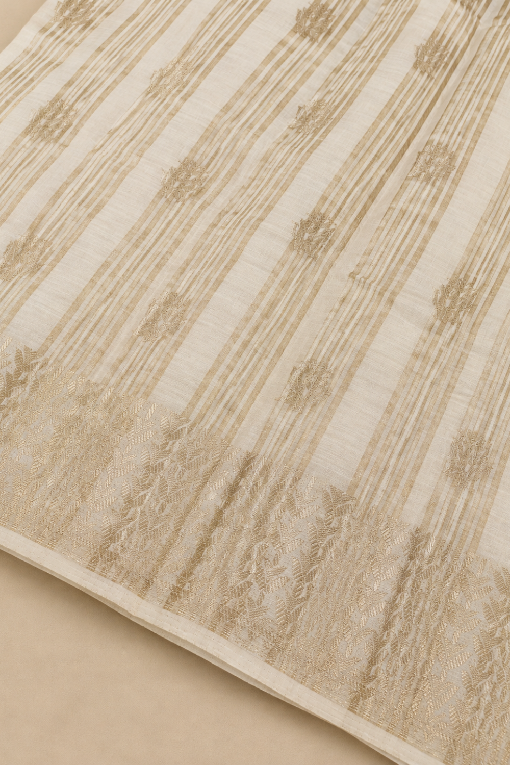 Ivory Tussar Saree with Antique Gold Woven Border