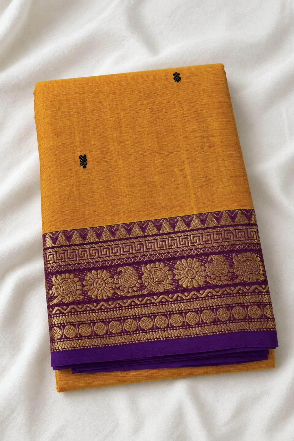 Orange & Purple Chettinad Cotton Saree with Traditional Woven Border