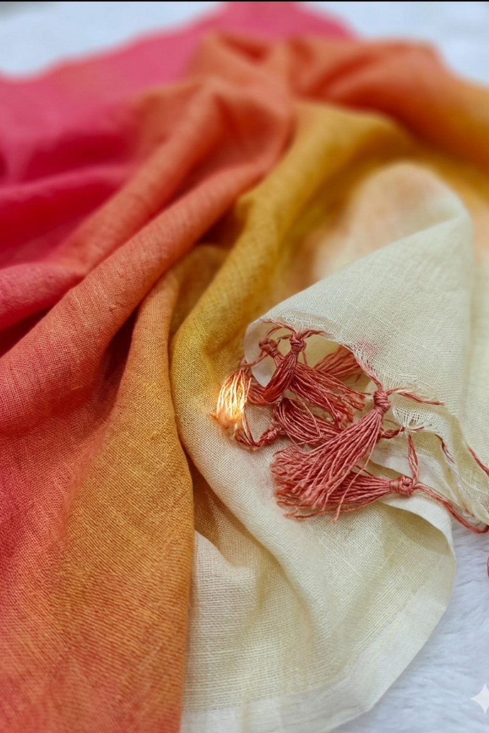 Sunrise Ombre Linen Blend Saree – Red, Yellow & Ivory