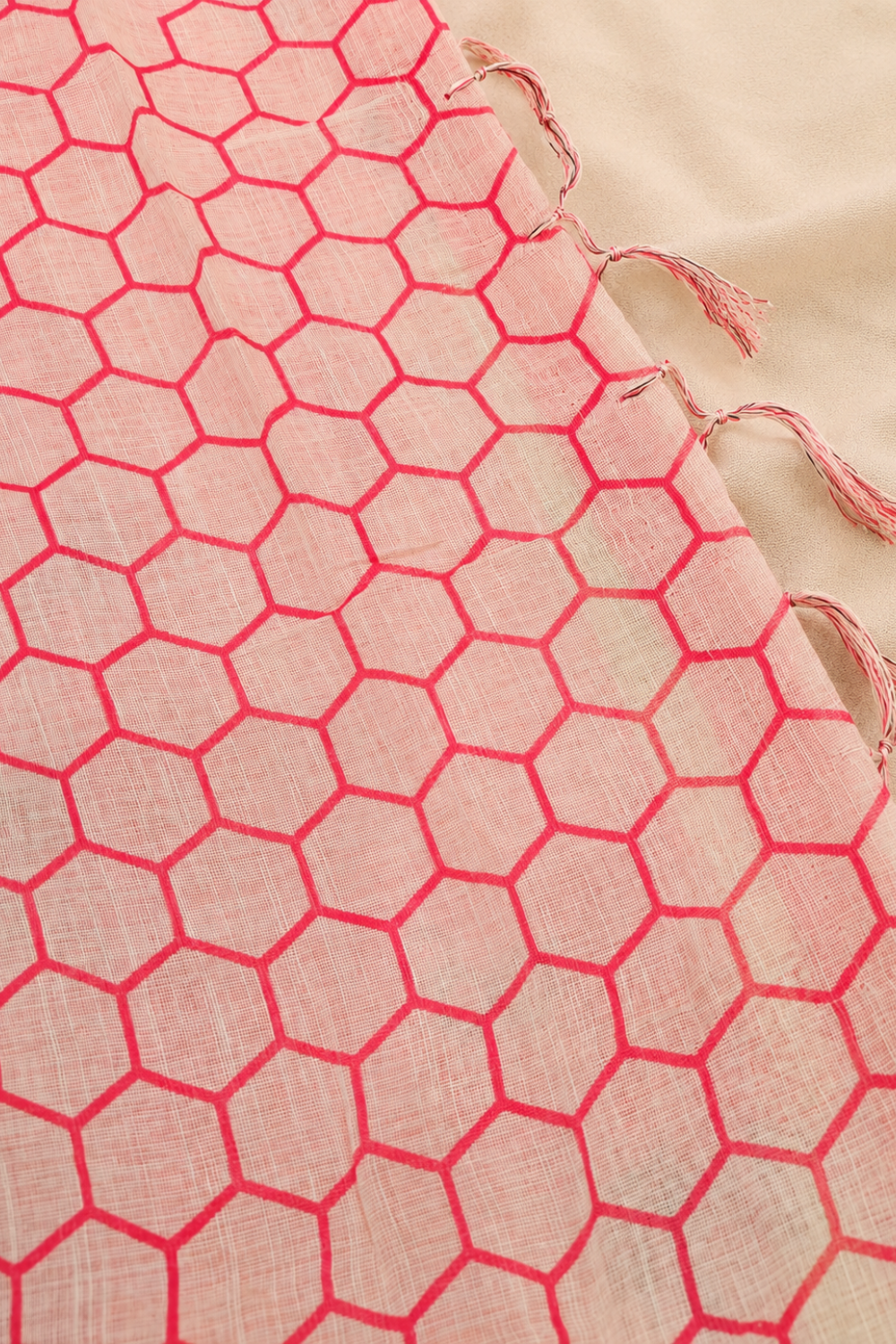 Ivory Linen Blend Saree with Pink Butterfly Print & Contrast Pink Border