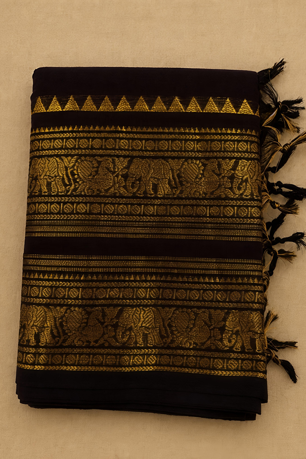 Coffee Brown Chettinad Cotton Saree with Traditional Zari Border