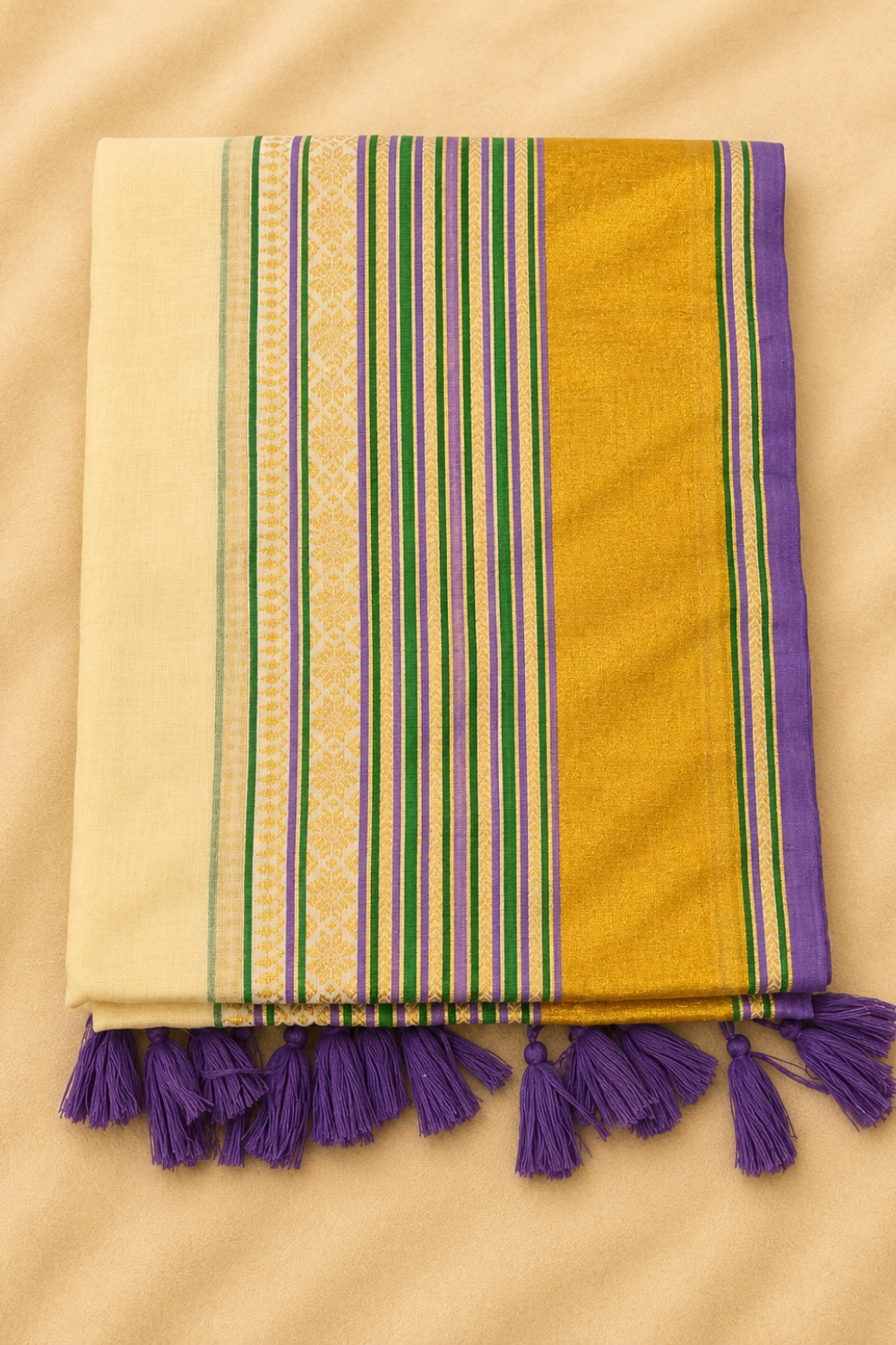 Off White Mul Mul Cotton Saree with Lavender Zari Border