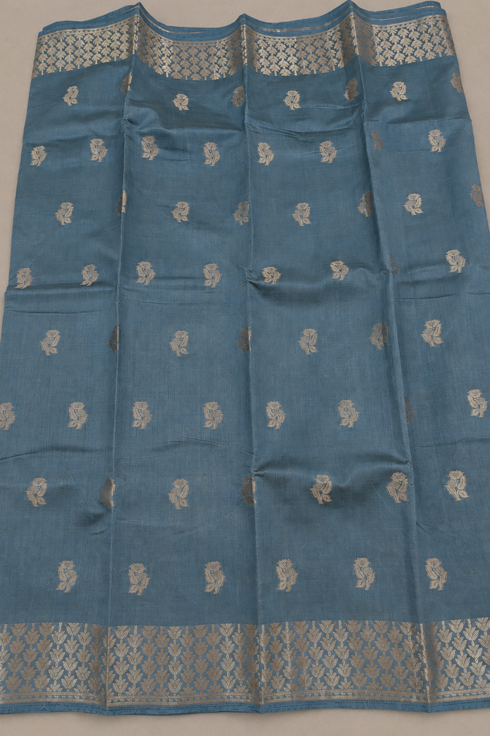 Grey Tussar Saree with Zari Floral Motifs