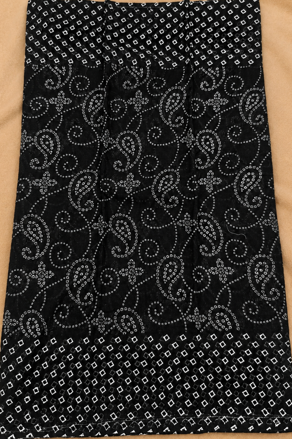 Black Kota Saree with White Bandhani-Inspired Print & Contrast Pink Blouse