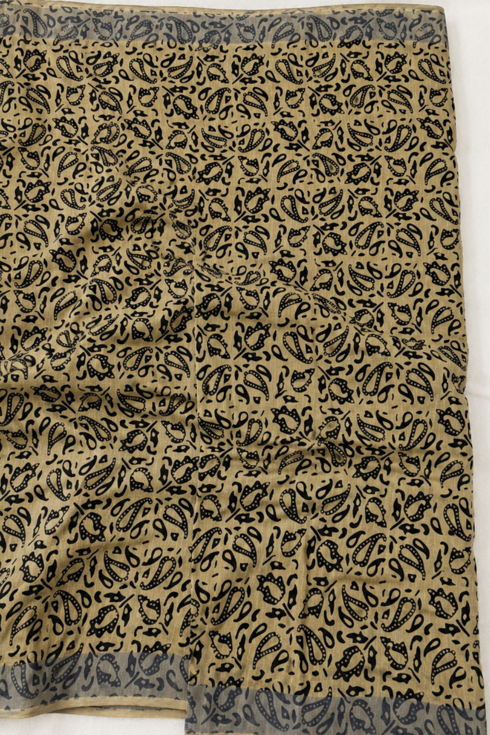Mustard Yellow Linen Saree with Traditional Block Print