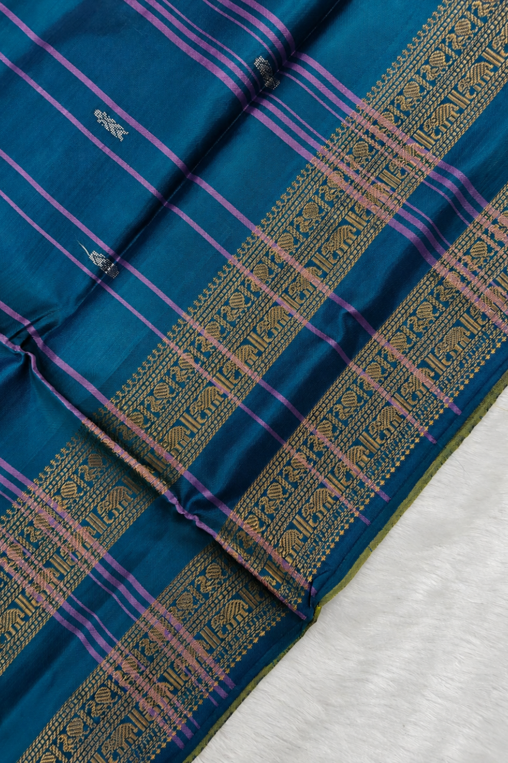 Sunflower Yellow & Royal Blue Vazhainaar Pattu Saree with Rich Contrast Zari Pallu