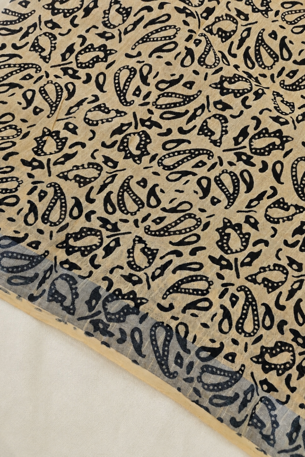 Mustard Yellow Linen Saree with Traditional Block Print