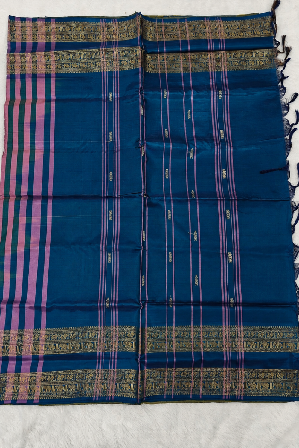 Sunflower Yellow & Royal Blue Vazhainaar Pattu Saree with Rich Contrast Zari Pallu