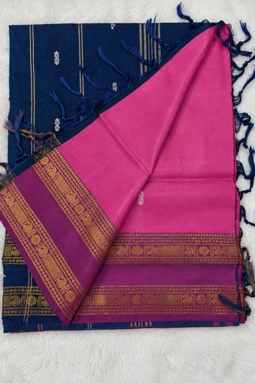 Vibrant Pink & Royal Blue Vazhainaar Pattu Saree with Rich Contrast Zari Pallu
