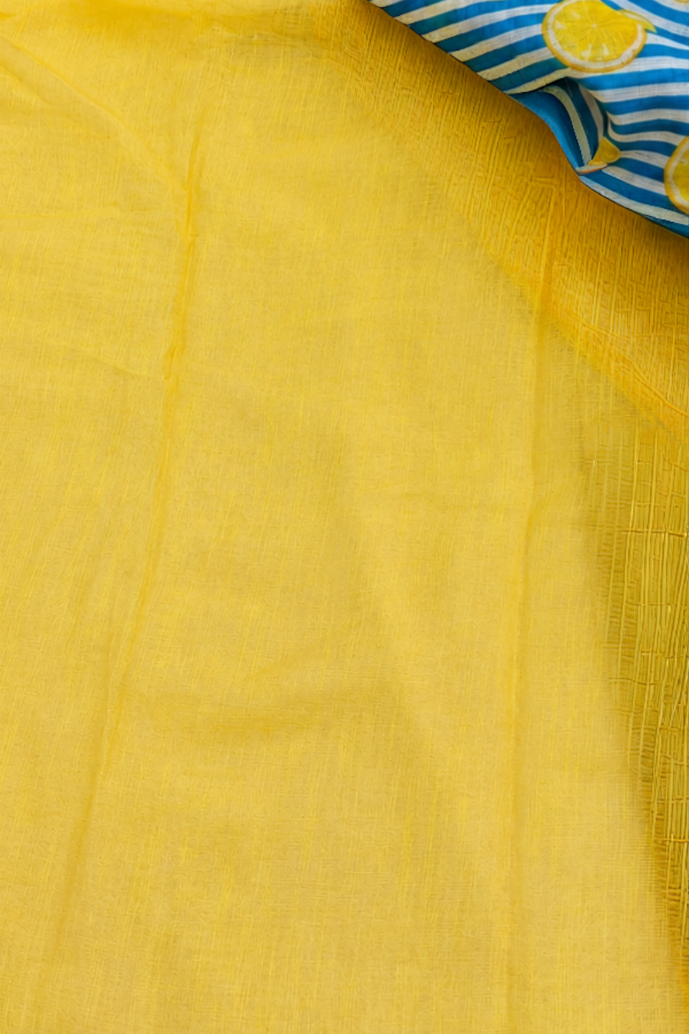Sky Blue & White Striped Linen Blend Saree with Motifs & Yellow Blouse