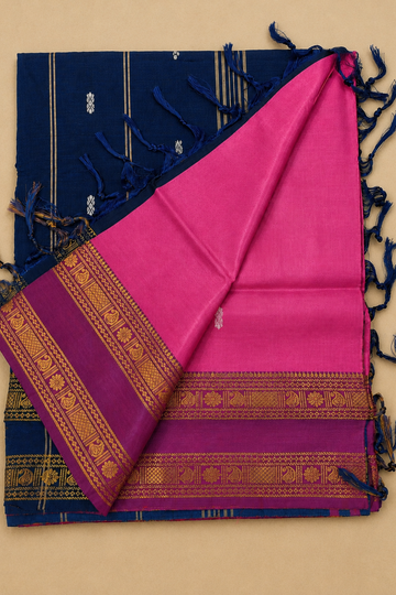 Vibrant Pink & Royal Blue Vazhainaar Pattu Saree with Rich Contrast Zari Pallu
