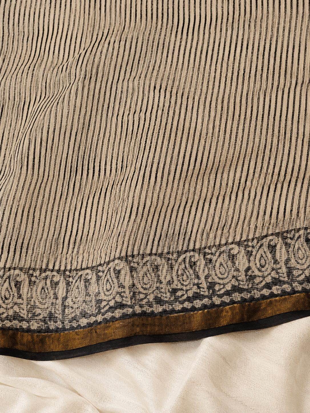 Maroon Hand Block Printed Kota Doria Saree with Black Floral Pallu